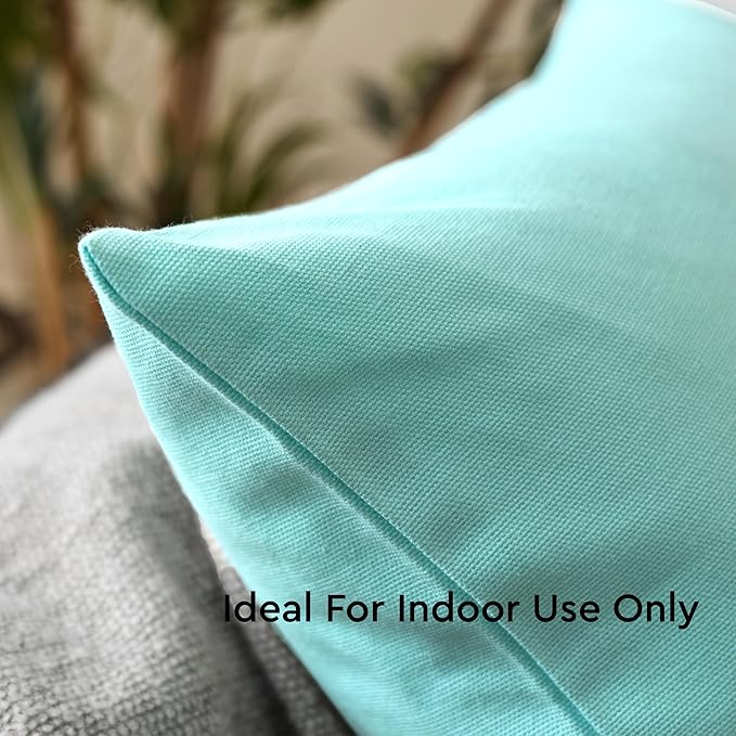 Encasa XO Throw Pillow Covers 24x24 in Set of 4 Egg Blue | No Inserts | Cotton Pillow Covers for Living Room, Bed, Sofa, Couch | Decorative Cushion Covers with Improved Zipper