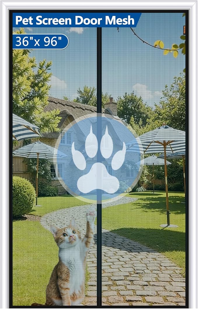MAGZO Upgraded Magnetic Screen Door Thicker 250g/m² Pet Screen Door Mesh Fit Door Size 36 x 96 Inch, Mesh Size 38" x 97", Heavy Duty Cat Resistant Mesh for Front/Back/Sliding/Patio Door