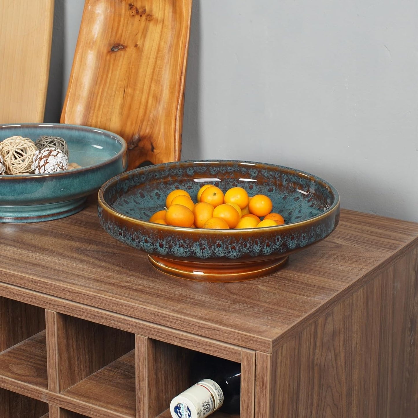 Ceramic Fruit Bowl for Kitchen Counter,Decorative Pedestal Bowl for Table Countertop,Large Footed Serving Bowl,10.2 Inch (peacock Green)