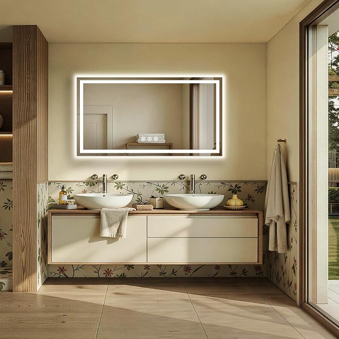 55X30 LED Bathroom Mirror with Lights, Anti-Fog, Backlit + Front Lit, Lighted Bathroom Vanity Mirror for Wall, Memory Function, Dimmable, Tempered Glass, Shatter-Proof