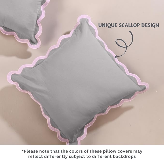 Folkulture 18x18 Scallop Pillow Covers, Set of 2 Cotton Decorative Boho Throw Pillows for Living Room & Outdoor