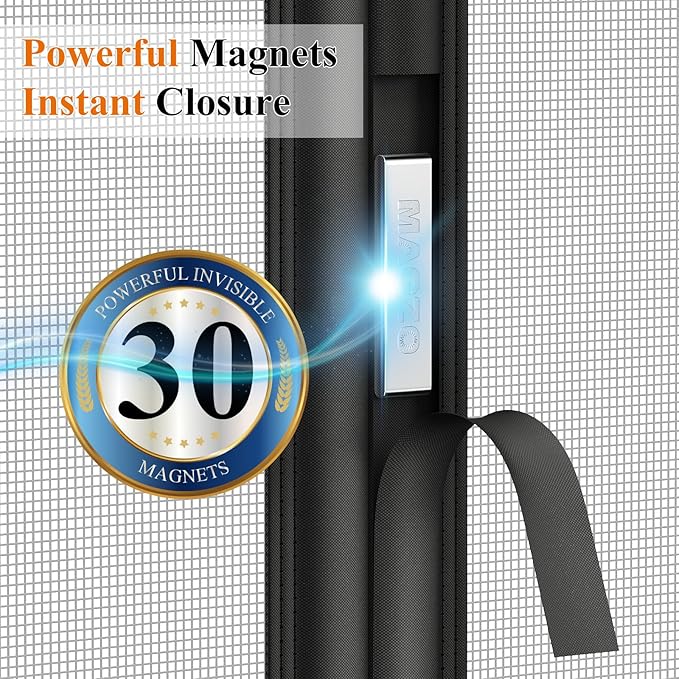 MAGZO Magnetic Screen Door, Fits 36'' x 80'' Door(Mesh Size 38'' x 81''), Left Right Side Opening, Scratch-Proof Polyester, Pet Friendly, Easy Install, Self Sealing, Keep Annoying Creatures Out, Grey