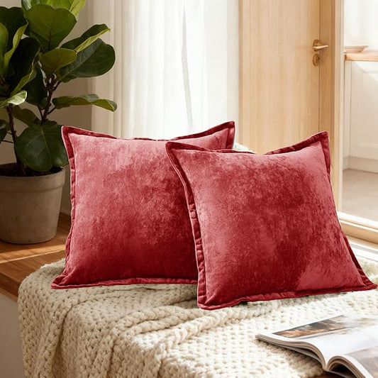 20x20 Throw Pillow Covers Set of 2 Velevt Square Cushion Cover Decorative Solid Pillowcases for Sofa Bed Chair Decor,Red