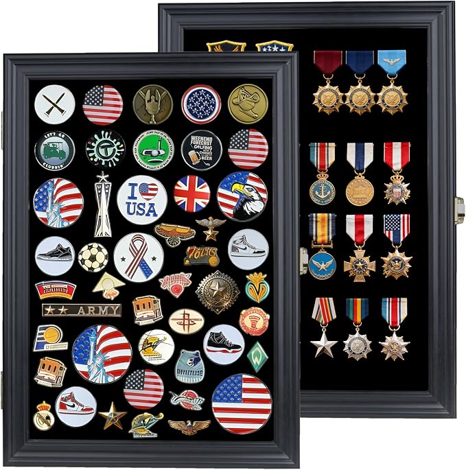 11.5 X 16 Pin Display Case Medal Shadow Box with 98% UV Protection for Military Medals, Beach Tags, Jewelry Pins, Pin Gift, Insignia Ribbons Memorabilia (Black Finish)