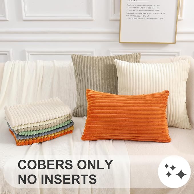 Simmore Decorative Fall Throw Pillow Covers 26x26 Set of 2, Soft Natural Plush Flannel Double-Sided Fluffy Couch Euro Sham Pillow Covers for Sofa Living Room, Orange
