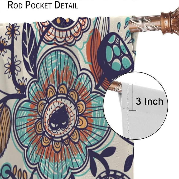 Floral-Print Curtains, Colorful Bohemian Floral and Vintage Botanical Patterns, Blackout Curtains for Bedrooms, Living Rooms, and Kitchens55X63 Inch