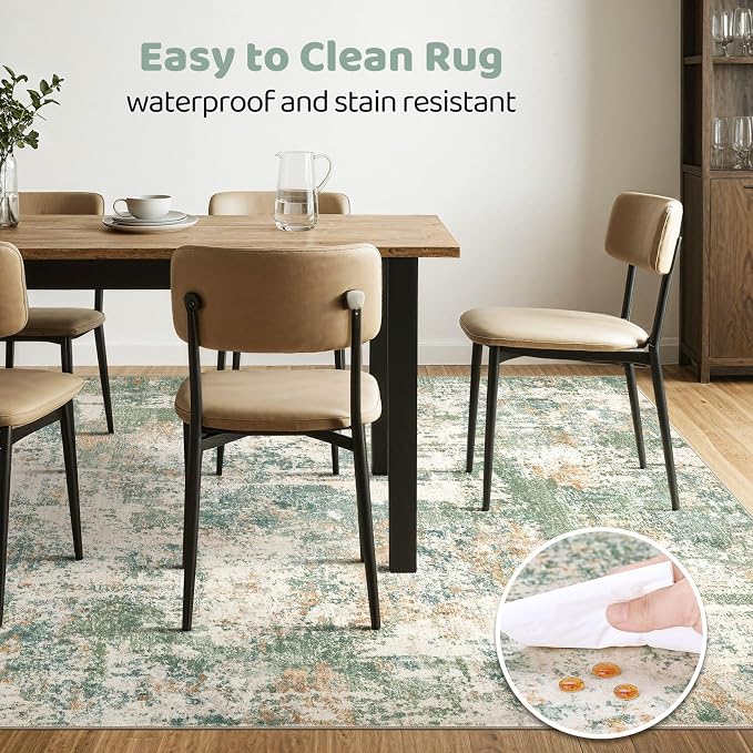 7x9 Area Rug Living Room: Washable Large Abstract Soft Green Rugs Stain Resistant Indoor Floor Non-Slip Accent Carpet for Men Modern Home Enthusiasts Aged 25-45 - Bedroom Office Playroom