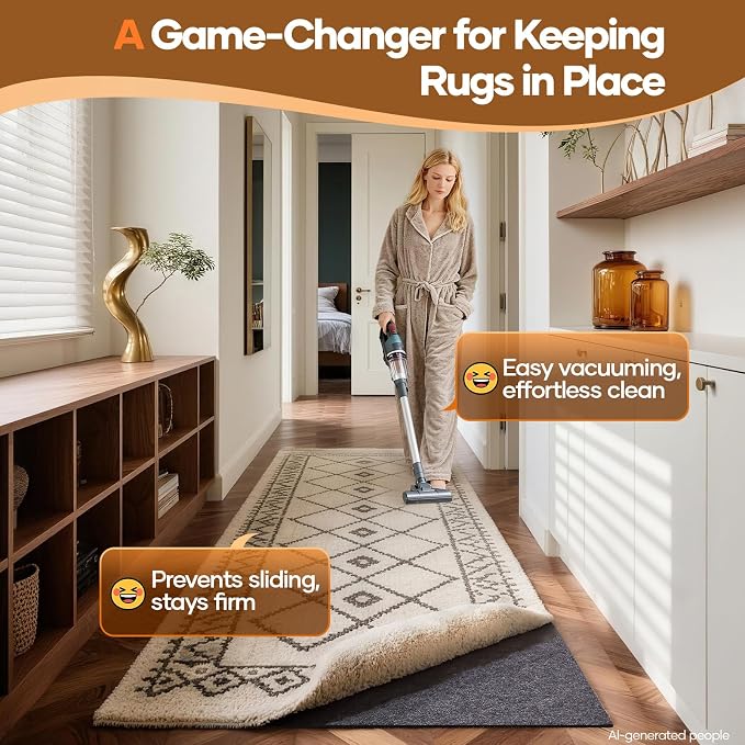 Veken Non Slip Cushioned Runner Rug Pad Gripper 2x5 Ft, Felt and Silicone Backing, 1/8" Thick, Carpet Liner Protector Mat for Area Rugs and Hardwood Floors, with Over 99 Pcs Anti-Slip Strips Pattern