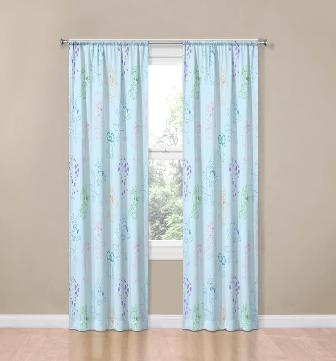 Jay Franco Window Curtains for Kids Bedroom 4-Piece Drape Set with 2 Tiebacks, Blue - Bluey, 42" W x 84" L (Pack of 2)