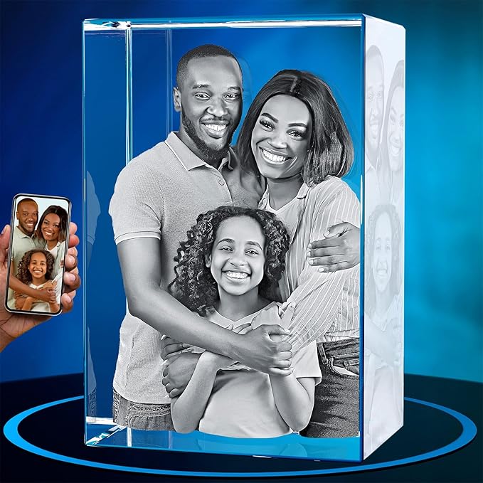 ArtPix 3D Crystal Photo, Personalized Gifts for Women, Wife, Mom, Her, Him, Men, Great Customized Gift With Your Own Photo - Anniversary, Wedding, Birthday - Custom Glass 3D Laser Etched Picture Frame
