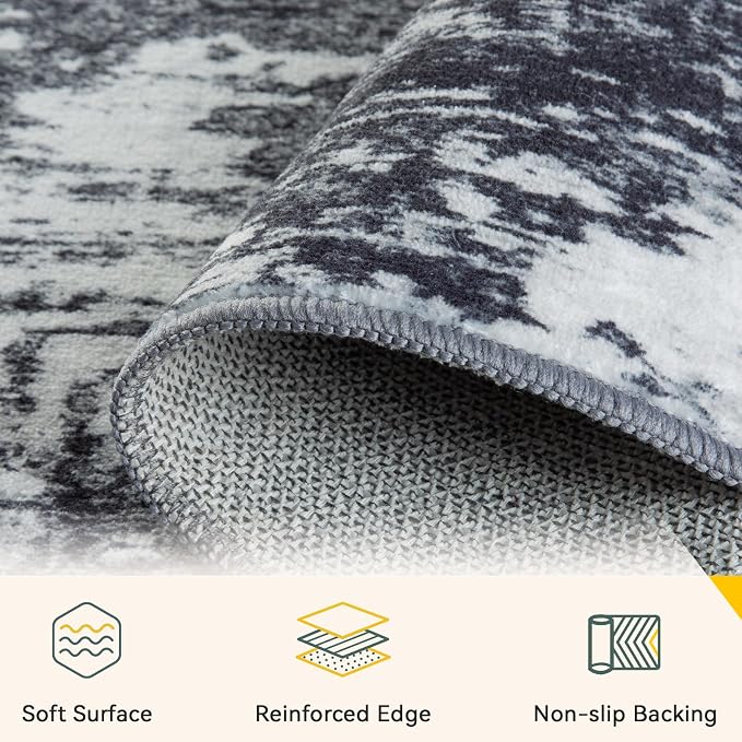RELEANY Washable Area Rugs 9'x12' Non-Slip Modern Abstract Soft for Living Room Entryway Bedroom Kitchen, Print Pattern, Black Navy Blue Gray