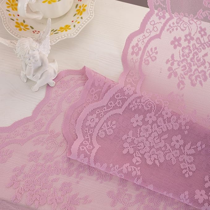 YJ YANJUN Vintage Lace Curtains 72 Inches Long-Victorian Floral Pattern Lilac Sheer Curtain Panels for Living Room Bedroom,Light Filtering, Cute Girls Drapes 2 Panels 52W x 72L Purple Blush