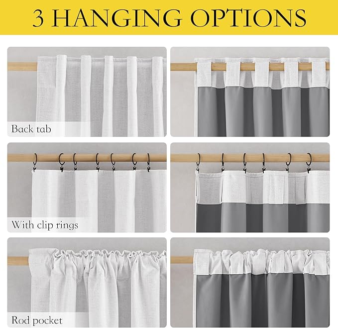 NICETOWN 100% Blackout Linen Curtains for Bedroom, Thick Insulated Rod Pocket & Back Tab Full Light Blocking Draperies with Gray Liner for Night Shift Workers (Set of 2, 52 by 78-inch, Greyish White)