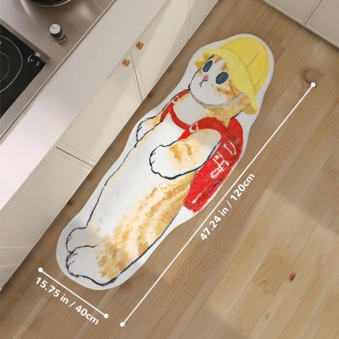 Cat Rugs, 1.3' X 3.9' Small Cute Irregular Shaped Rug for Bedroom Bathroom Room, Funny Cartoon Pet Area Carpet Kid Rugs, Cat Decor Dog Shaped Pet and Children Entryway Runner Rug (F Red Backpack)