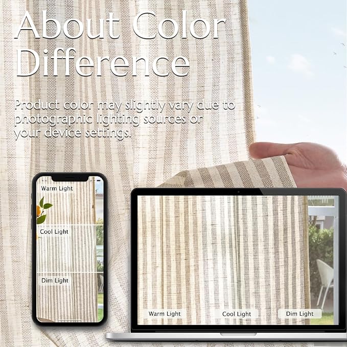 jinchan Linen Curtains 84 Inch Taupe Grey Stripe on Beige Back Tab 4 Panels | Curtains For Living Room Bedroom,Ticking Stripe Pattern, Farmhouse Cottage Core Rustic,Window Treatment,Light Filtering