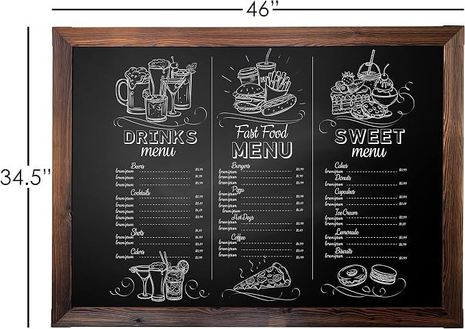 Loddie Doddie Magnetic Chalkboard - 46 x 34.5 in, Rustic Wood Frame - Menu Board for Kitchen - Magnetic Display Board for Notes & Photos - Hanging Chalkboard Sign & Kitchen Wall Decor