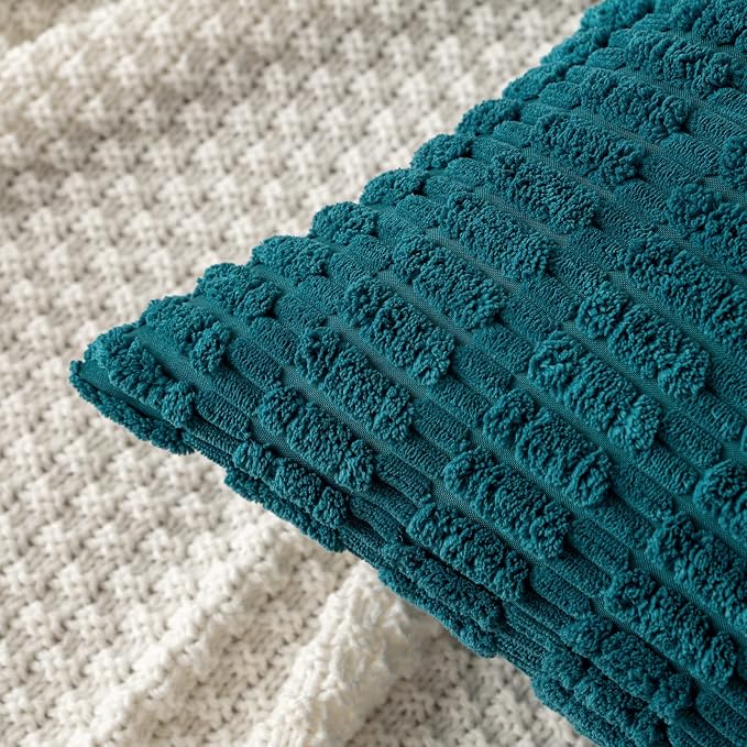 MIULEE Pack of 2 Corduroy Decorative Throw Pillow Covers 18x18 Inch Soft Boho Striped Pillow Covers Modern Farmhouse Home Decor for Summer Coastal Sofa Living Room Couch Bed Teal