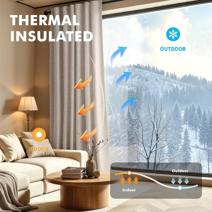 MIULEE 100% Blackout Linen Curtains for Bedroom, Natural Solid Luxury Decor Thermal Insulation Room Darkening Drapes for Living Room Back Tab Rod Pocket 42 x 72 Inches, 2 Panels
