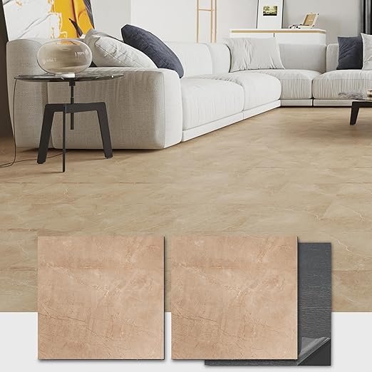12" x 12" Peel and Stick Floor Tile, 10 Tiles Water-Resistant Vinyl Flooring, Cemalin Marble Peel and Stick Tile for Kitchen, Bedroom, Self Adhesive DIY Floor Tiles
