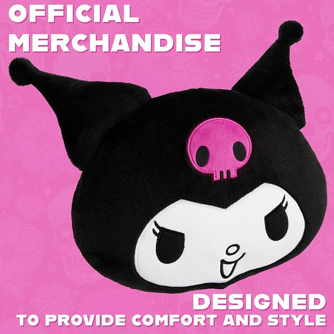 Hello Kitty Sanrio Plush Cushion Pillow, Plush Throw Pillow Fluffy Cushion Kawaii Decor Cinnamoroll Kuromi, Gifts for Teens, Women (Black Kuromi, L12.4 x W11)