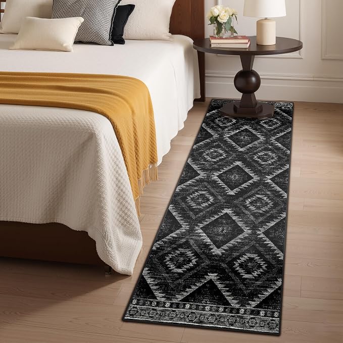 BESTSWEETIE Area Rug 2x6 Rug Machine Washable Non-Slip Low Pile Print Pattern Western Rug for Living Room Bedroom Entryway Tribal Series-Black