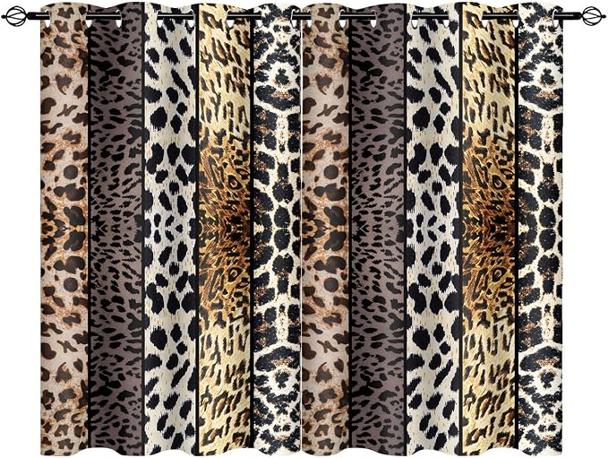 Wild Animal Print Curtain, Room Darkening Thermal Insulated Blackout Leopard Boa Window Drapes with Grommets for Living, Dining, Bedroom, Grey Leopard Print, 52"x 60", 2 Panels