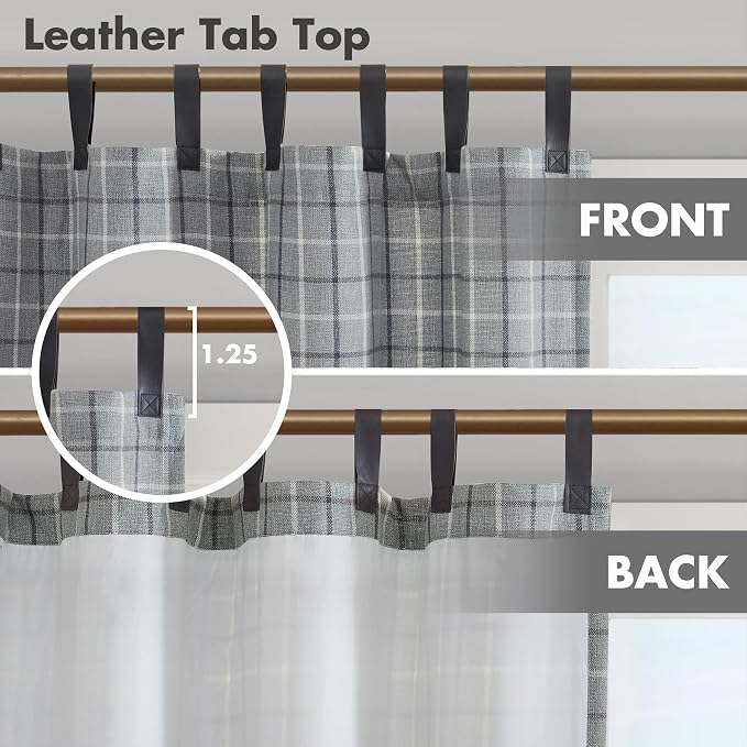 Madison Park Anaheim Cabin Plaid Curtain Window, Thermal Insulated Fleece Lining, Living Room Decor Room Darkening Drape for Bedroom, 1-Single Panel Pack, 50x84 Faux Leather Tab Top, Grey