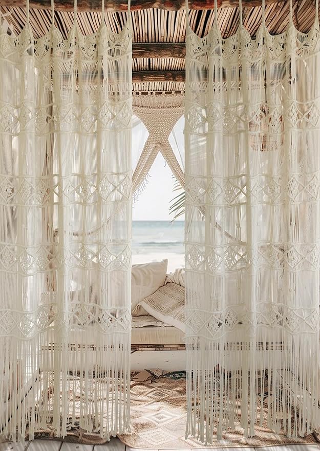 Macrame Curtain Handmade Woven Curtains, Door & Window Drapes,Divider Room Doorway Curtain,Natural Fiber, Stylish Handcrafted Door for Home Décor 42" W x 75" L
