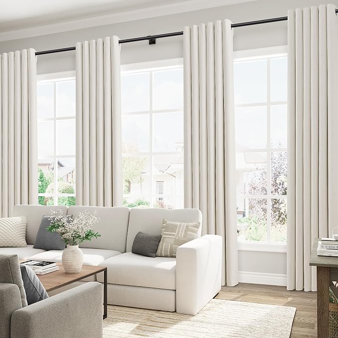 Jowels Cream Linen Blackout Curtains for Bedroom with White Liner, Thick Layers Total Blackout Thermal Insulated Grommet Window Curtains 54 Inch Length 2 Panels Set (42 x 54 Inch)