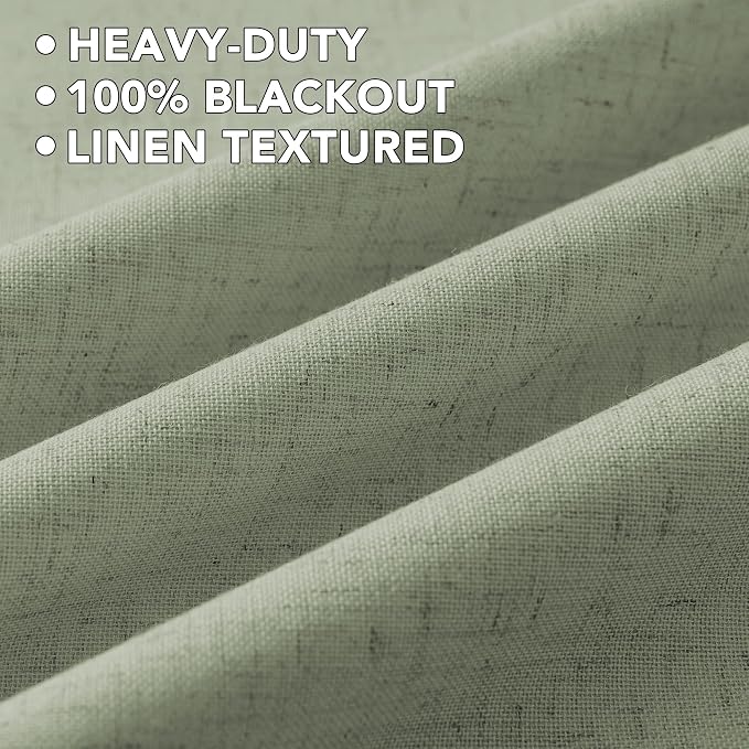 H.VERSAILTEX Linen Curtains 100% Blackout Curtains for Bedroom 120 inch Long Full Light Blocking Nature Linen Blended Window Curtains for Living Room Nickel Grommet (2 Panels, Heathered Tea)