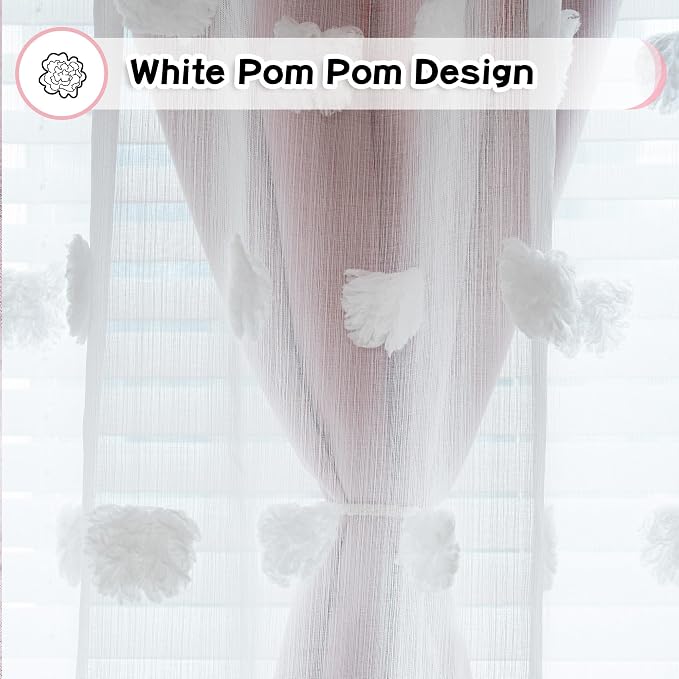 MYSKY HOME Pink Curtains for Living Room 90 Inches Long with Pom Pom Sheer Room Darkening Nursery Kids Bedroom Back Tab Double Layer Drapes Window Panels, 52 x 90 inch, Blush Pink, 2 Pieces