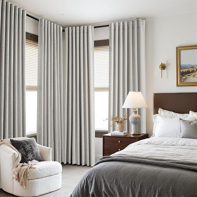 Topfinel Greige Back Tab Blackout Linen Curtains for Bedroom, Thermal Insulated Room Darkening Drapery 84 Inch Length 2 Panels Set, Grandmillennial Boho Sliding Glass Doors Drapes 52" W*84" L