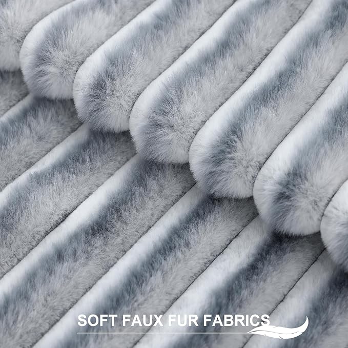 Pallene Faux Fur Plush Throw Pillow Covers 18x18 Set of 2, Luxury Soft Fluffy Striped Decorative Pillow Covers for Sofa, Couch, Living Room, Ombre Grey