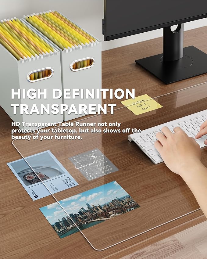 Oterri Clear Writing Desk Pad, 16’’x30” Heat Resistant Waterproof PVC Round Edge Durable Desk Protect Mat, Anti-Static Writing Mat Table Protector