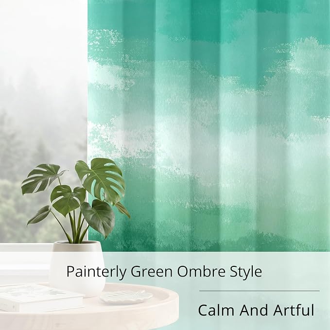 Green Gradient Blackout Curtains - 100% Blackout, Thermal Insulated, Noise Reducing, Ombre Room Darkening Curtain for Living Room, Modern Nature-Inspired, 2 Panels, Each W52×L84
