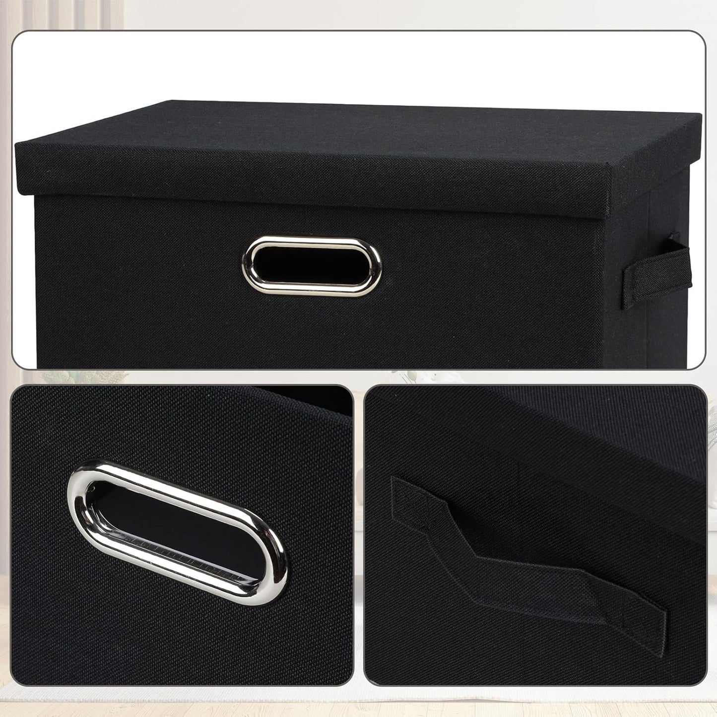 Medium 15" 21 Quart Collapsible Stackable Storage Bins with Lids, 3 Packs Black Foldable Fabric Closet Boxes Heavy-duty Lidded Linen Cube Basket Container Organizer and Storage for Bedroom