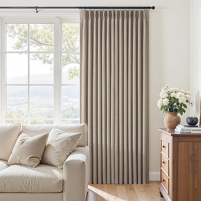 Topfinel Taupe Blackout Pleated Curtains 102 Inches Long 100% Light Blockout Linen Panels for a High-End, Neutral Living Room Ambience Memory-Trained Pleats for Teen Boys Room Decor 40" W*102" L