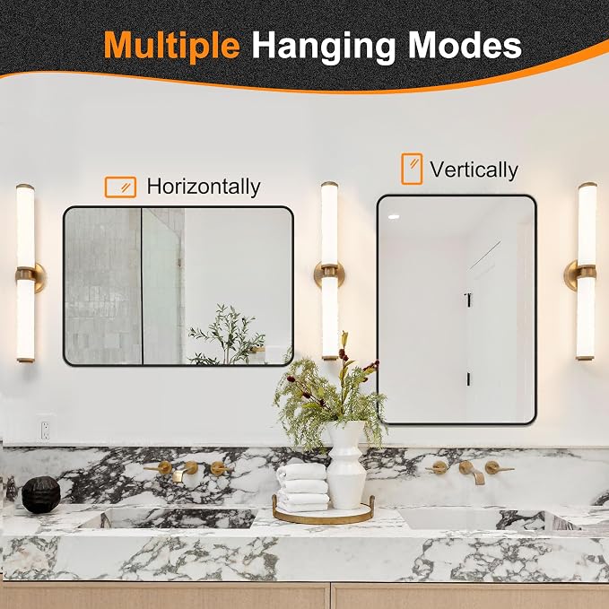 Delma Bathroom Vanity Mirror, Black Framed Bathroom Mirror for Over Sink, High-Definition Bathroom Mirror, Versatile Bathroom Vanity Mirror, Hangs Horizontally or Vertically(30x20, Black)