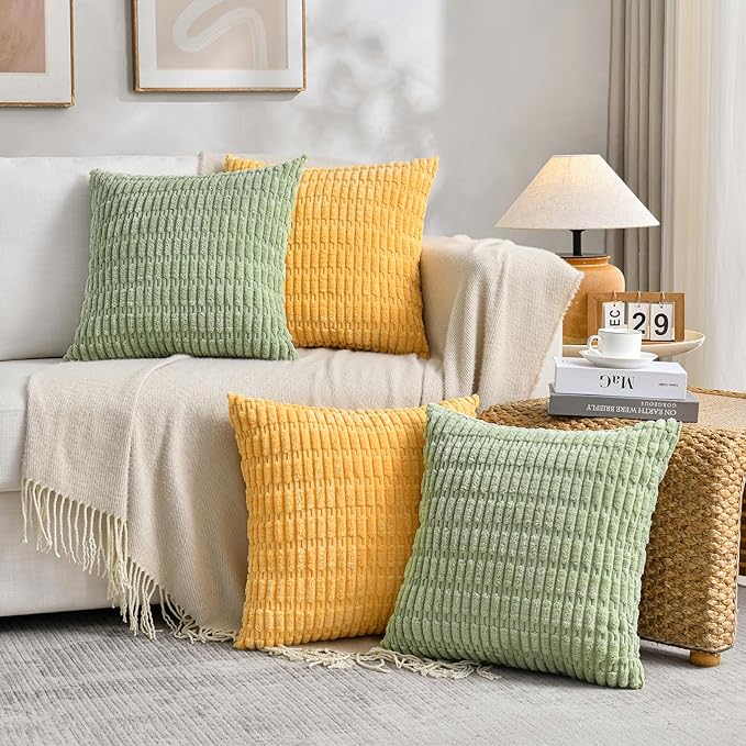 Fancy Homi 4 Packs Decorative Throw Pillow Covers for Living Room Couch Bed, Modern Farmhouse Boho Home Décor Accent Cushion Case, 20" x 20", Yellow Green Series