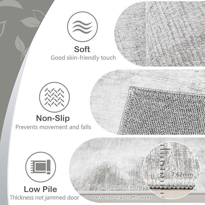 Area Rugs 6x9 Living Room: Washable Rug Modern Abstract Large Rugs Soft Non Slip Neutral Rug Stain Resistant Indoor Carpet for Bedroom Kitchen Dining Room Nursery Home Rugs(Grey,6'x9')
