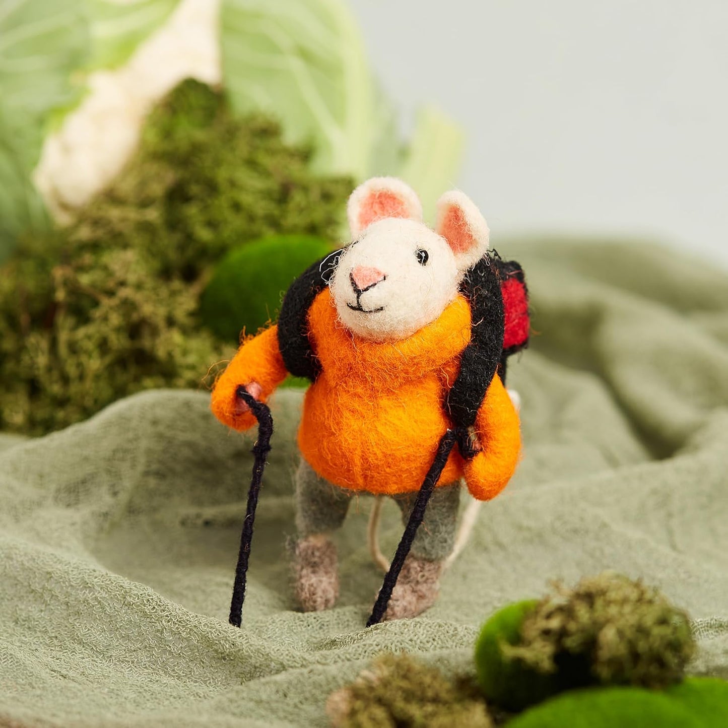 | Hand-Felted Hiking Mouse | Organic Wool Home Decor | Fair Trade Plush Animal Ornament | Gift for Any Occasion | Perfect for New Spaces & Home Accessories