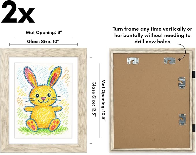 Americanflat - 2 Pack - Kids Artwork Frame Changeable (Light Wood) - Magnetic Door Holds 100 Art Pieces - 8.5x11 Letter Size Display with Mat or 10x12.5 Without Mat - My Mini Masterpiece