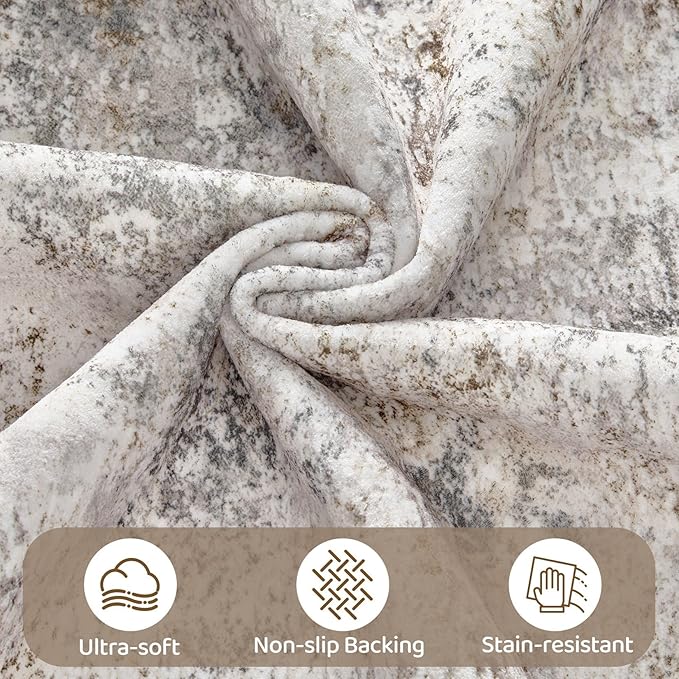 UERMEI 9x12 Washable Area Rug - Neutral Modern Abstract Living Room Rugs, Non-Slip Soft Large Indoor Floor Carpet for Bedroom Home Office & Under Dining Table Decor, Brown Grey