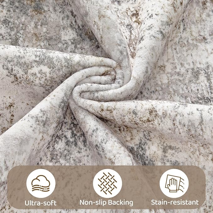 UERMEI Square Area Rugs : Washable 10x10 Neutral Modern Abstract Carpet for Living Room Bedroom - Soft Floor Mat with Non Slip Backing for Kitchen Nursery Dorms Farmhouse Home Decor - Brown Grey