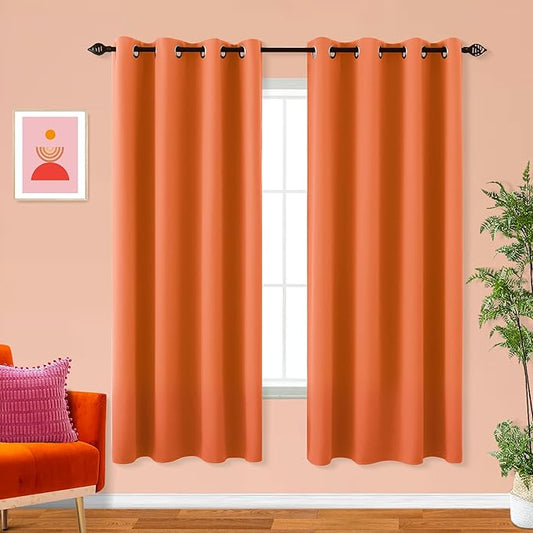 KOUFALL 52x63 Inch Length Orange Blackout Curtains for Living Room