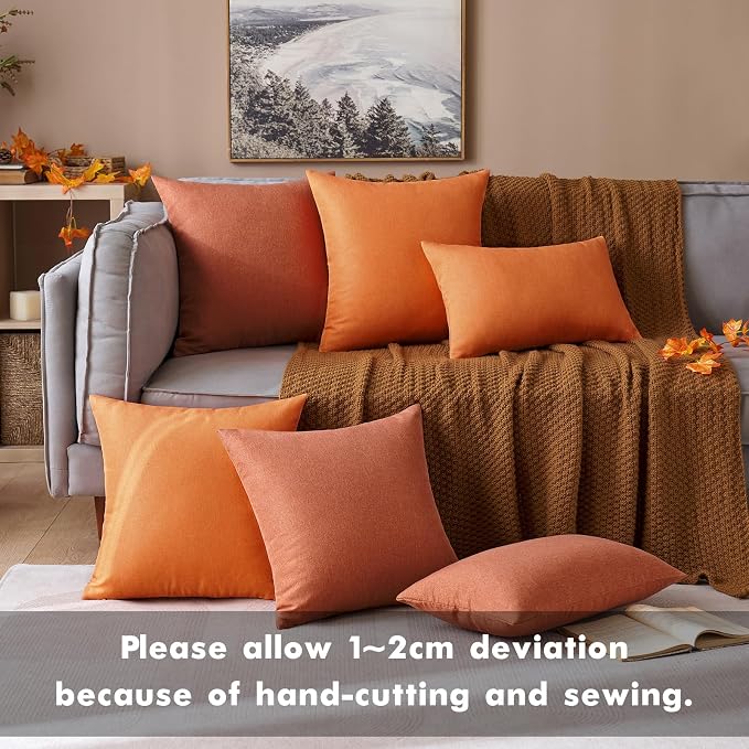 MIULEE Pack of 2 Decorative Outdoor Solid Waterproof Throw Pillow Covers Faux Linen Garden Farmhouse Cushion Cases for Summer Patio Tent Balcony Couch Sofa 12x12 Inch Rust