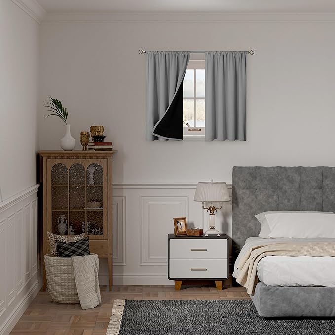 BGment 100% Blackout Curtains for Bedroom 45 Inch Length 2 Panels, Thermal Insulated Room Darkening Curtains Rod Pocket Soundproof Bedroom Living Room Window Curtains, Dove Grey, Each 42 Inch Wide