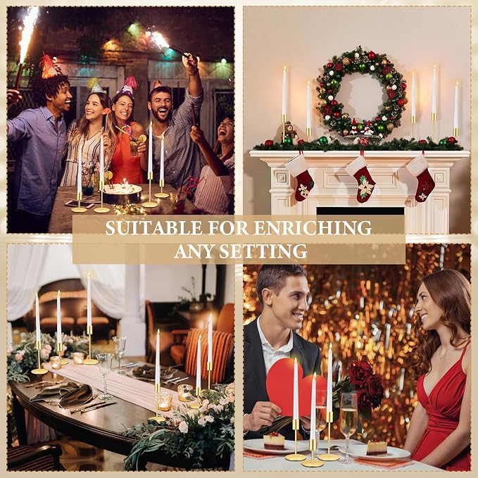 24 Set Candle Holders Bulk with 10'' Dripless Taper Candles 3.3'' 5.5'' 6.3'' Metal Candlestick Holders Vintage Modern Decorative Table Centerpiece for Wedding Birthday Home Decor (Gold)