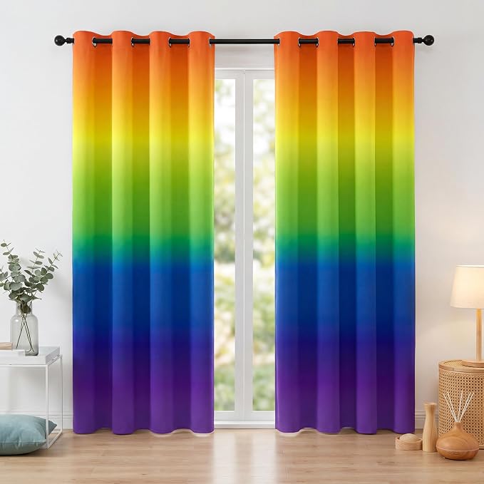 Rainbow Gradient Blackout Curtains - 100% Blackout, Thermal Insulated Noise Reducing Drapes, for Dreamy Grils Room, 2 Panels, Each W52xL84