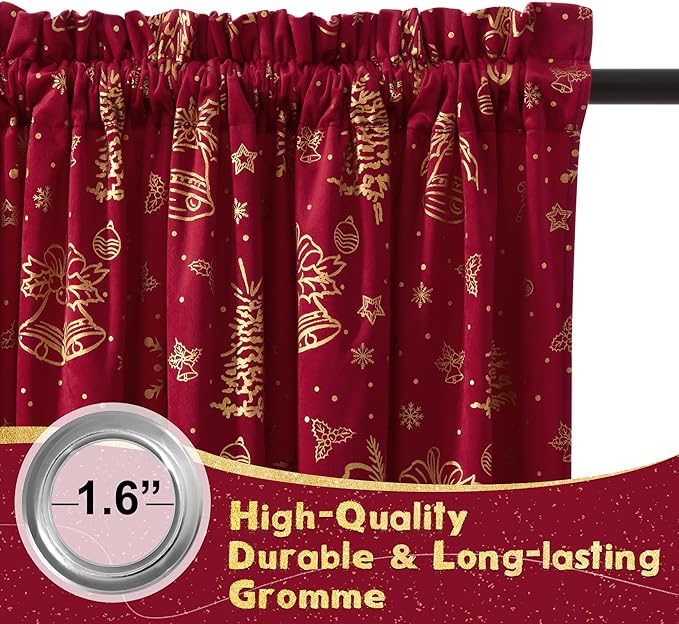 NICETOWN Red Velvet Curtains 96 inches Long for Living Room, Printed Curtains for Living Room with Tree Pattern Thermal Insulated Soft Blackout Drapes for Home Decor, 2 Panels Set, W50 x L96
